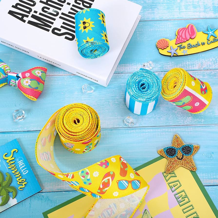 Amazon.com: Whaline 4 Rolls Summer Wired Ribbon 24 Yards